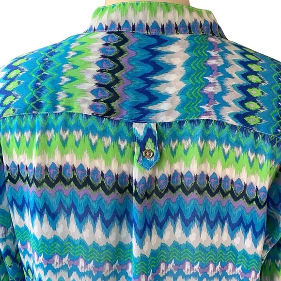 Rouge Collection 3/4 Sleeve Button Front Sheer Chiffon Tops Blouse Size 1X Ikat - Picture 10 of 16